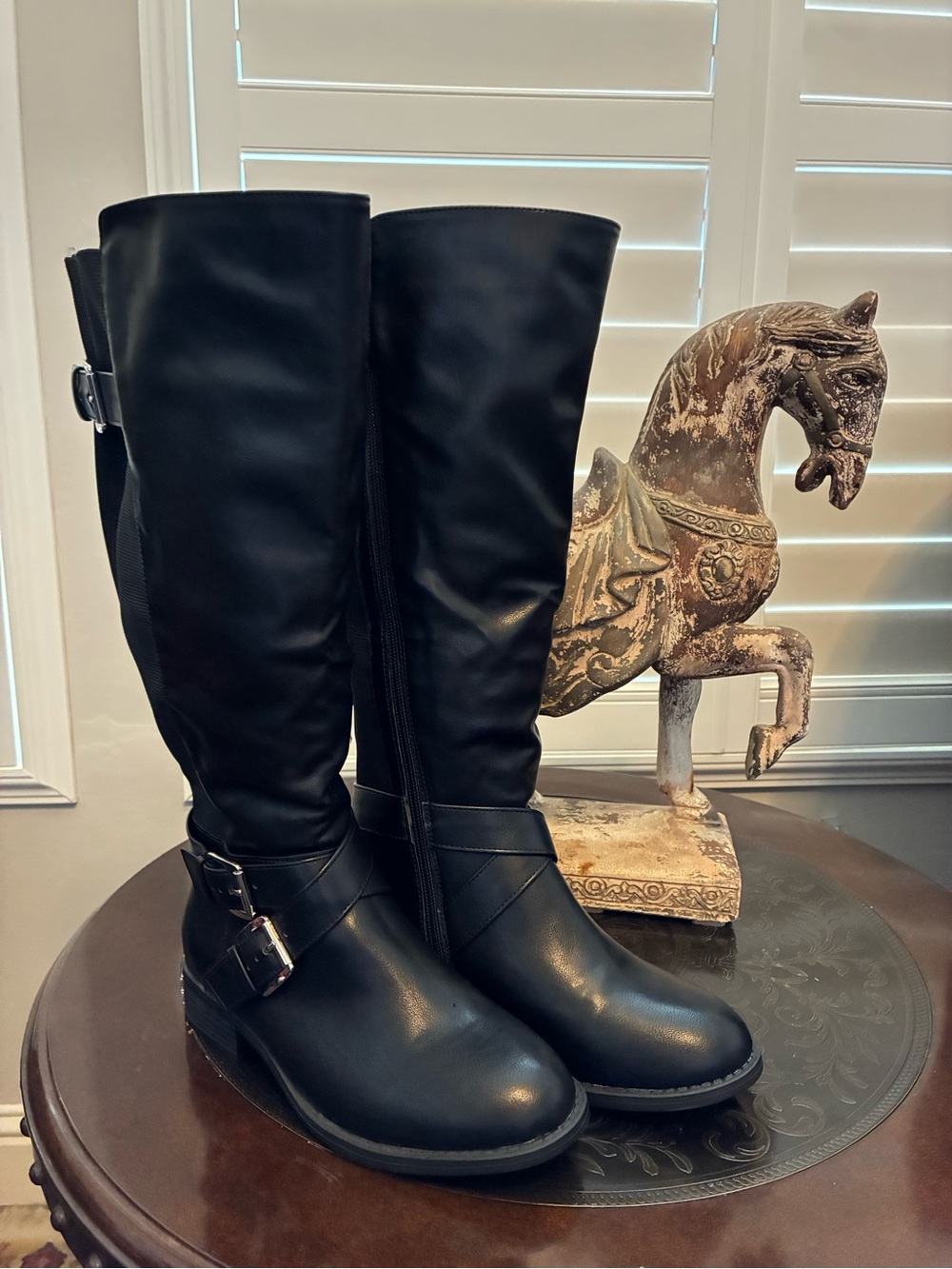 Sleek Black Over-the-Knee Buckle Boots
